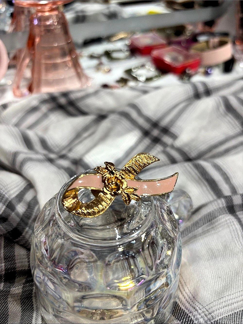 Gold & Pink Bow Brooch Like New